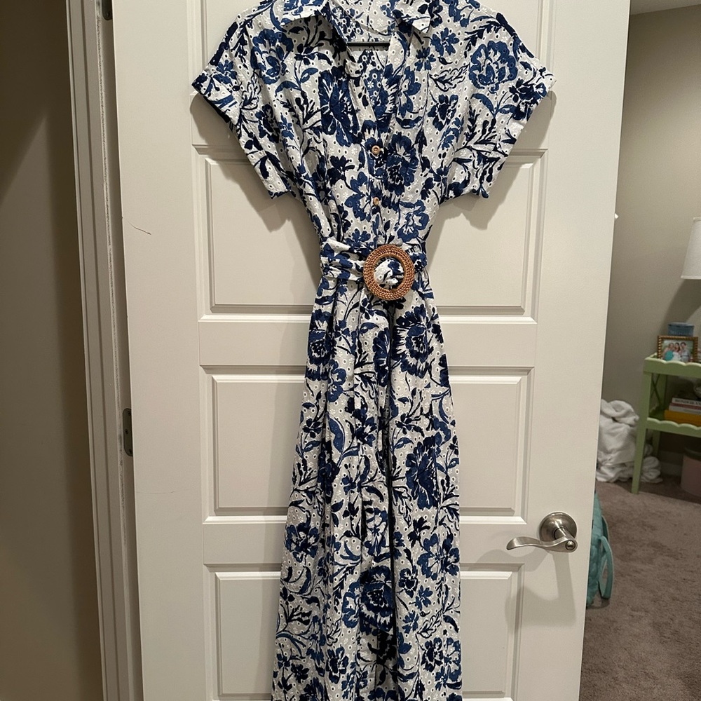 Zara Blue and White Floral Maxi Dress